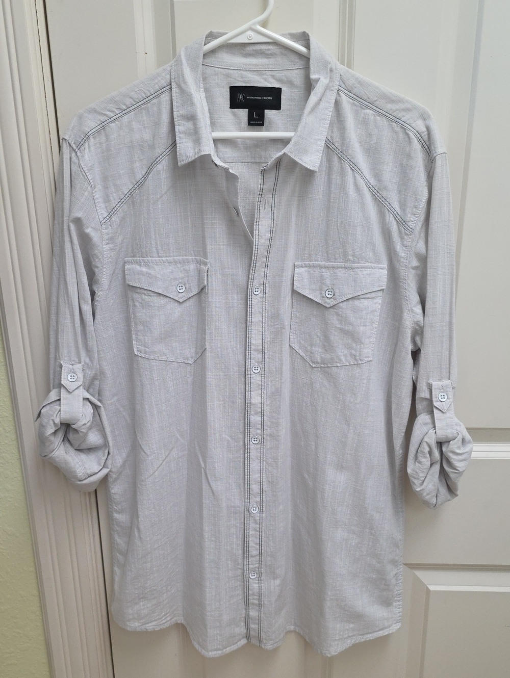INC International Concepts Light Gray Casual Button-Down Shirt